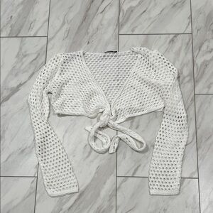 White Knit Tie-Front Top